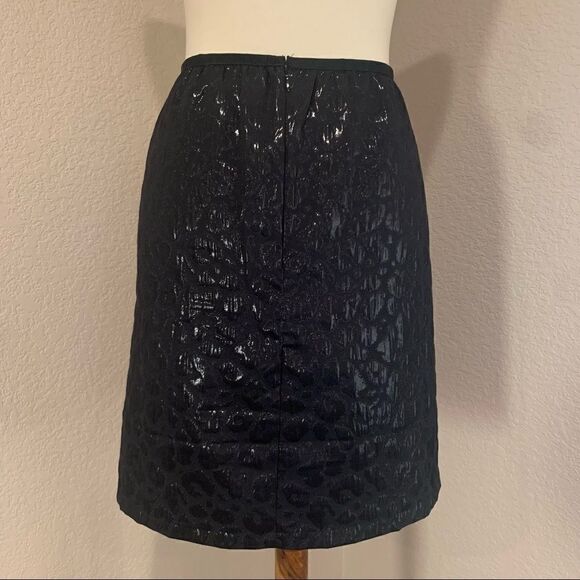 Black Leopard Print Shiny Skirt Size 14 Metallic Tonal Black On Black - Picture 3 of 11